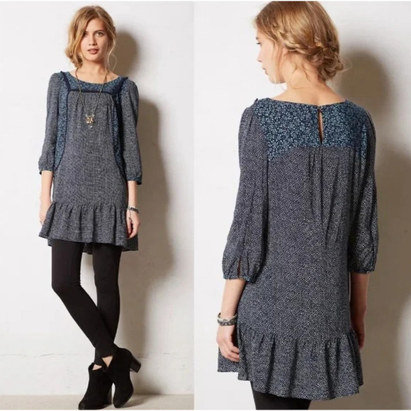 Anthropologie Holding Horses Paix‎ Tunic Prairie Floral Print Mini Dress Blue, 2 - Picture 1 of 13